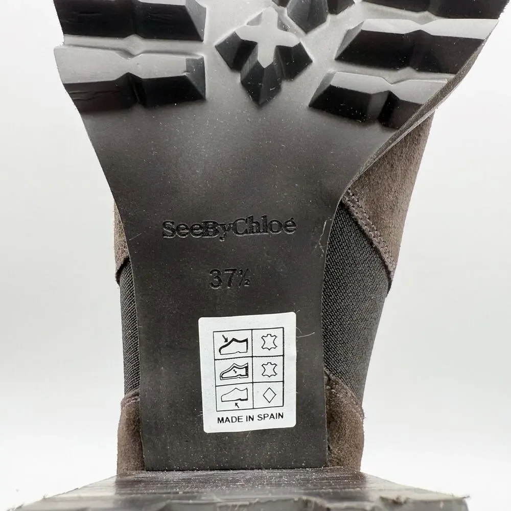 See by Chloe Womens Mallory Ankle Boots EU 37.5 US 7.5 Grey Brown Suede NIB